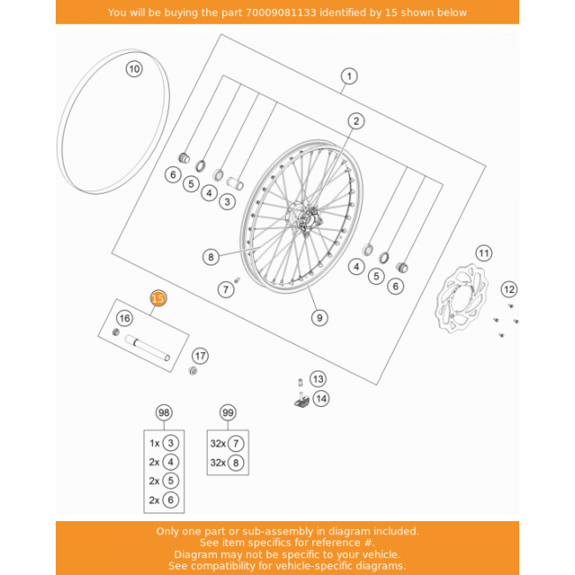 EJE RUEDA DELANTERO KTM ORIGINAL Freeride 250 F 2020/ 85 sx 2016