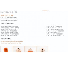 FILTRO DE AIRE PARA KTM 85 SX (2004-2004)/250 EXC (1998-2003)