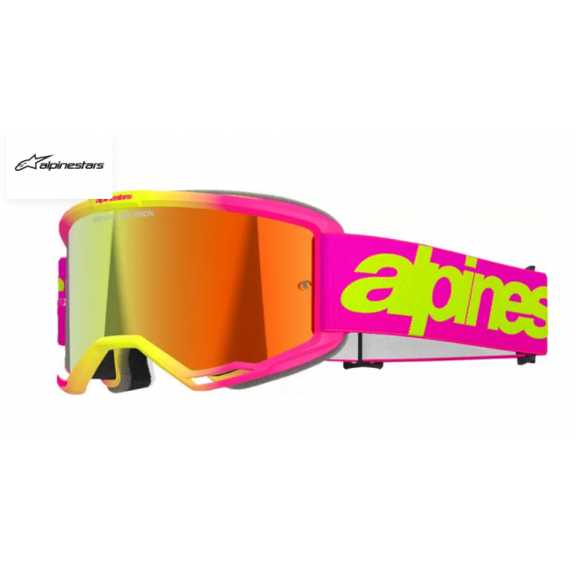 GAFAS ALPINESTARS VISION 5 WORDMARK ROSA FLUO AMARILLO ESPEJO ROJO
