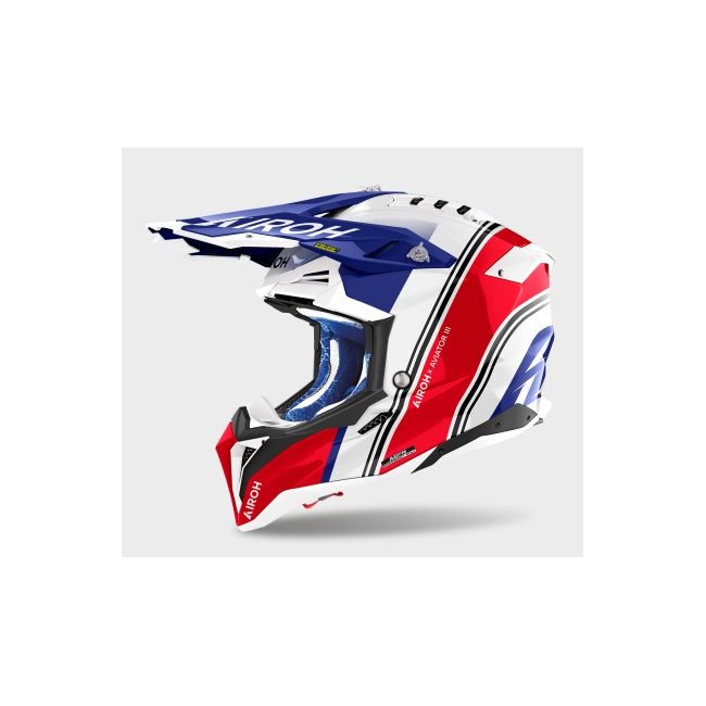 CASCO AIROH AVIATOR 3 AZUL BLANCO ROJO BRILLO