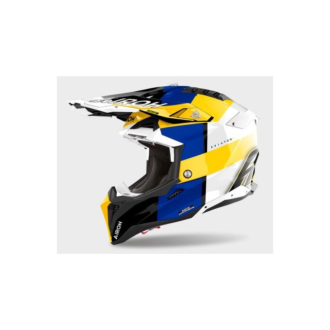 CASCO AIROH AVIATOR 3 MONARCH AZUL AMARILLO BRILLO