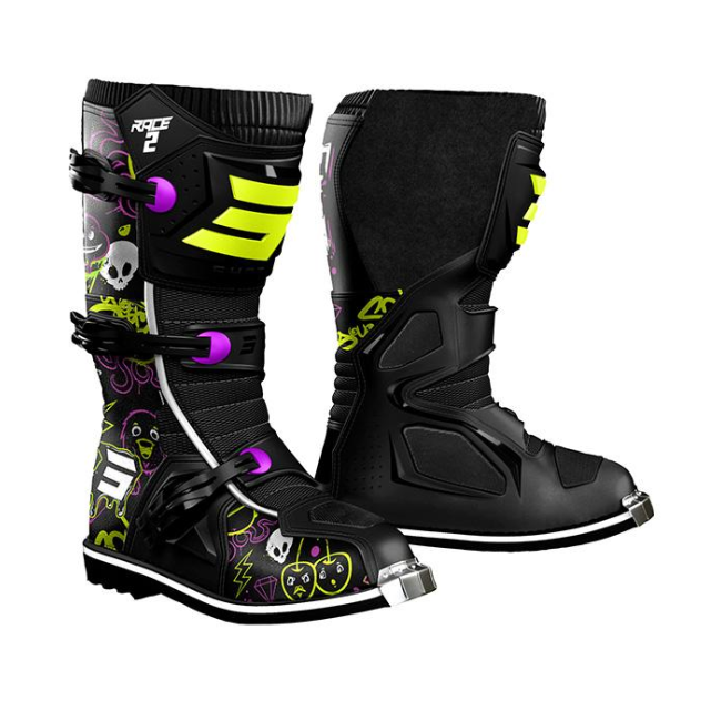 BOTAS JUNIOR RACE 2 CARTOON NEGRO MORADO AMARILLO