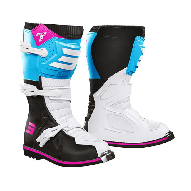 BOTAS JUNIOR RACE 2 BLANCO AZUL ROSA
